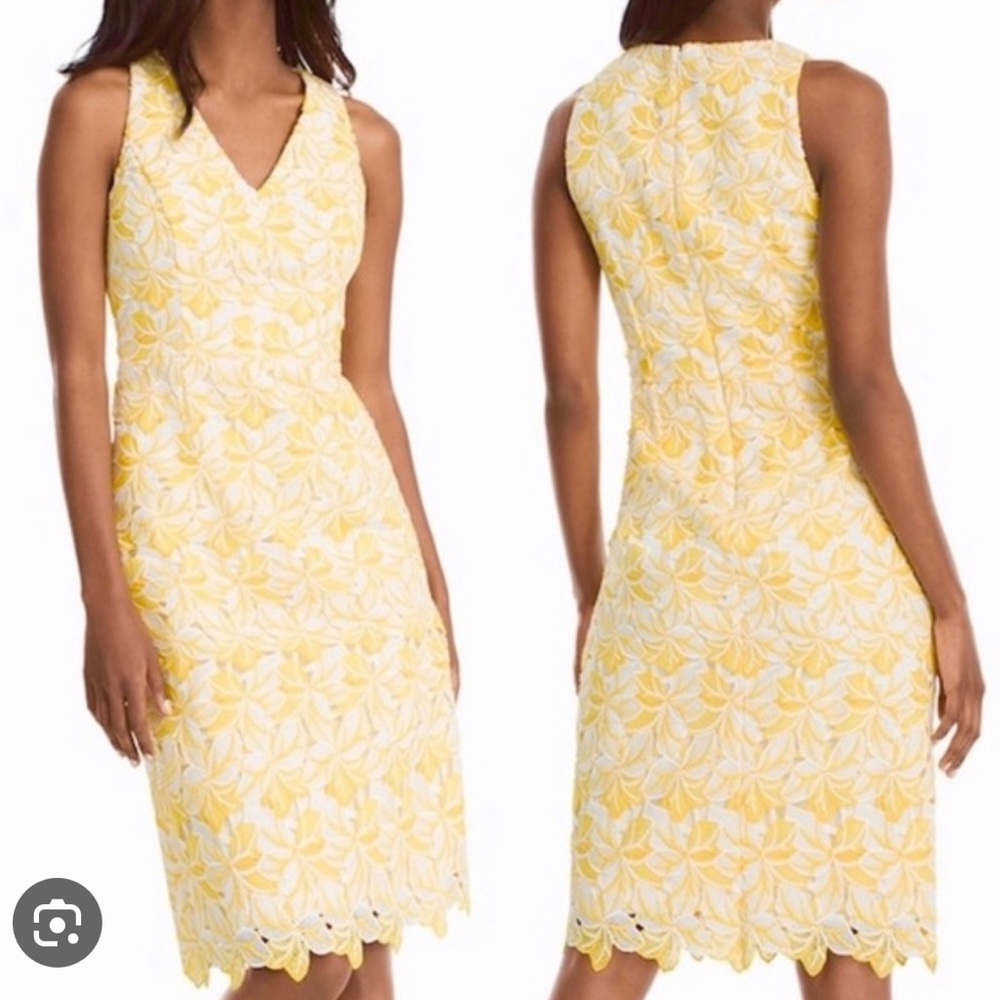 White House Black Market Yellow Floral Lace Dress Size 4